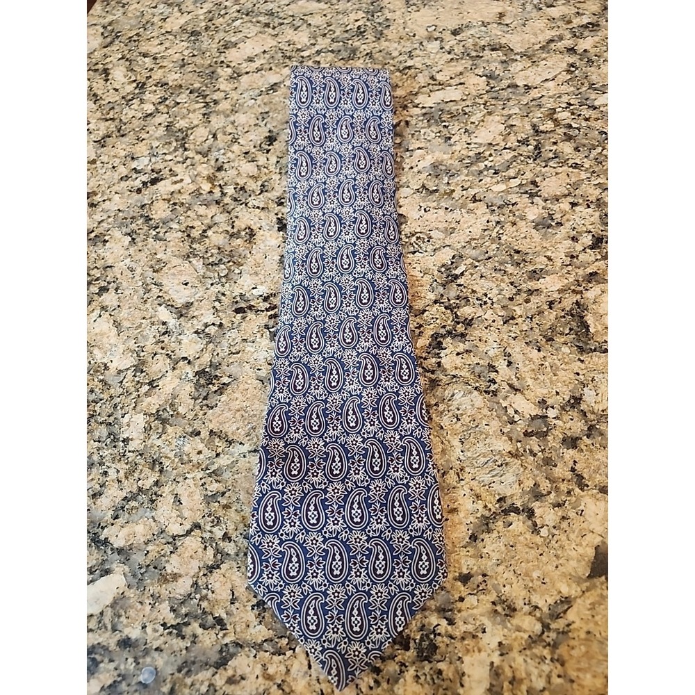 GIORGIO ARMANI Cravatte Vintage Silk Necktie ITALY Designer PAISLEY‎ Navy Blue